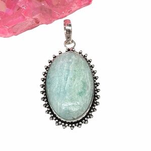 Hemimorphite Necklace Pendant 925 Sterling Silver Overlay Oval Stone